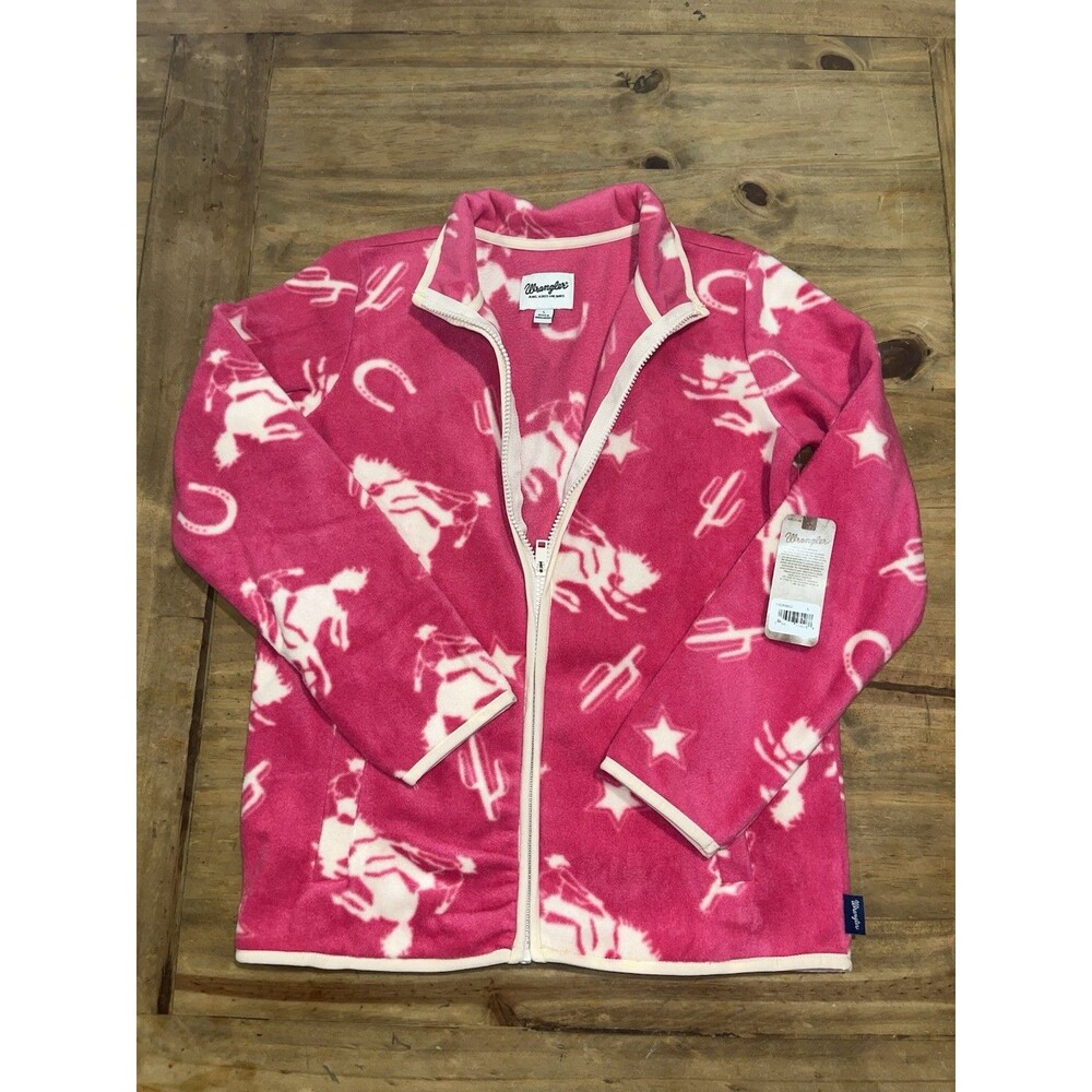 Wrangler Youth Girl's Icons Pink Fleece Full Zip Jacket Large NWT Rodeo Horse